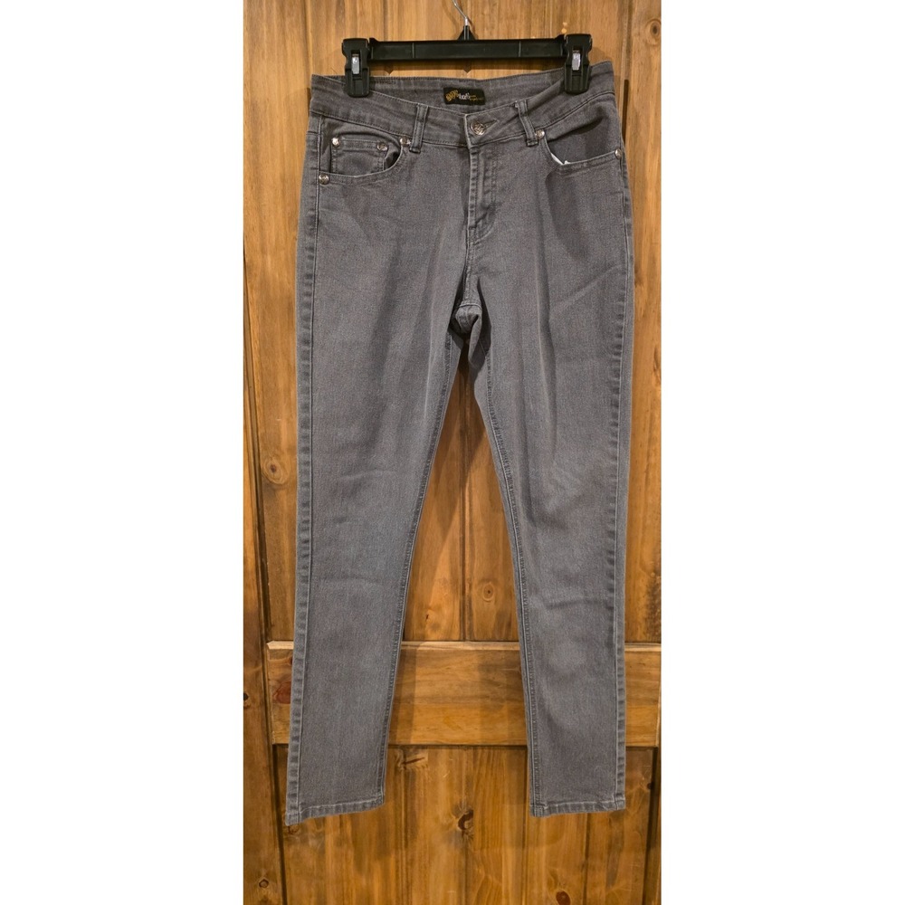 B.Q.B Jeans Slim Leg Pants Womens‎ 11 Gray Excellent Stretch Denim 5-Pocket